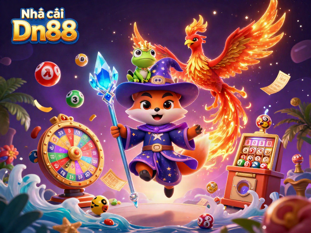 Experience the magic of Nhà cái Dn88 with captivating animated characters and vibrant casino elements.