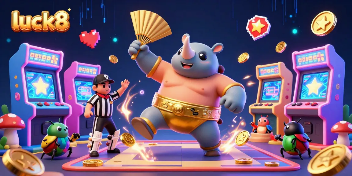 Experience thrilling wins at luck8 with a vibrant 3D illustration of beetle champions amid golden coins and gaming excitement.