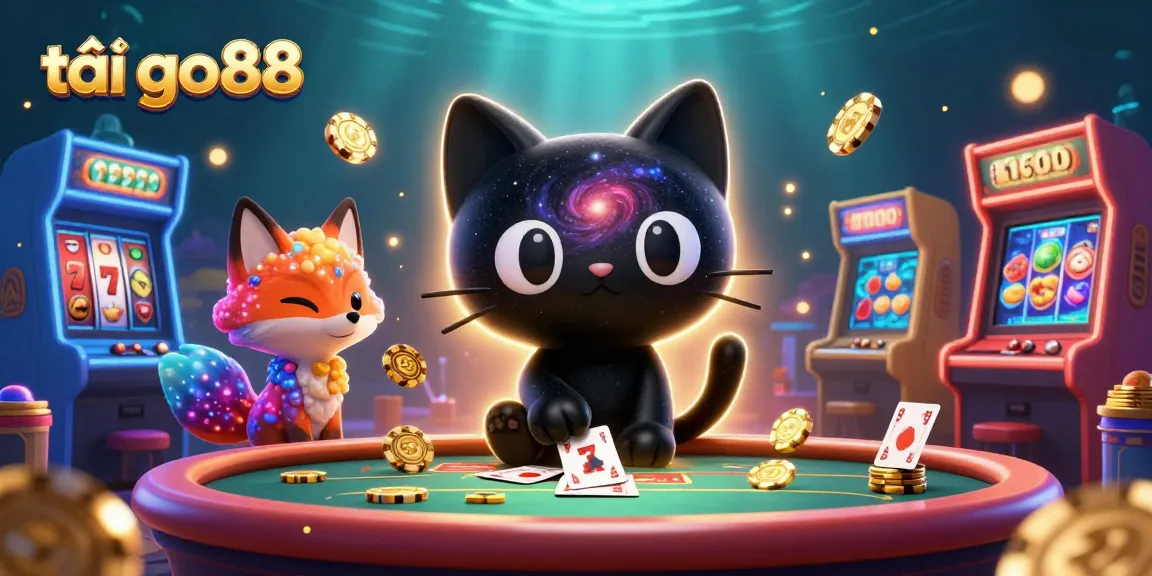 Engage in vibrant gameplay with tải go88 featuring a cosmic cat at a slots table.