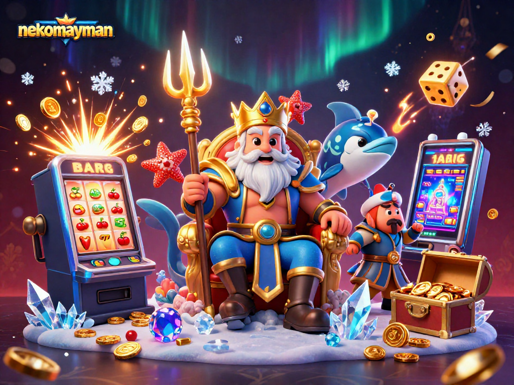 Experience the excitement of nekomayman with a vibrant scene of jackpot slots and colorful symbols.