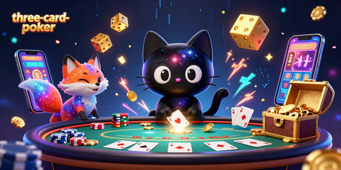 Engage in three-card-poker with cosmic characters winning big at a vibrant casino table