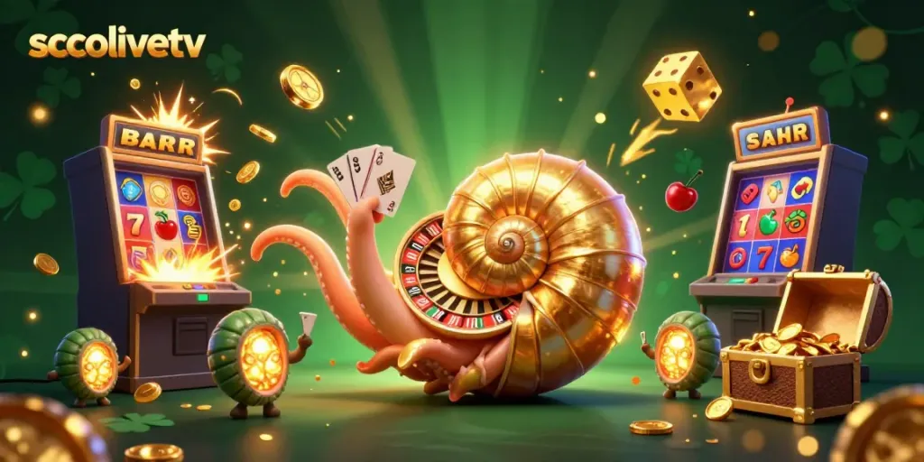 Experience excitement with socolivetv as a giant nautilus and glowing ammonites surround jackpot elements.