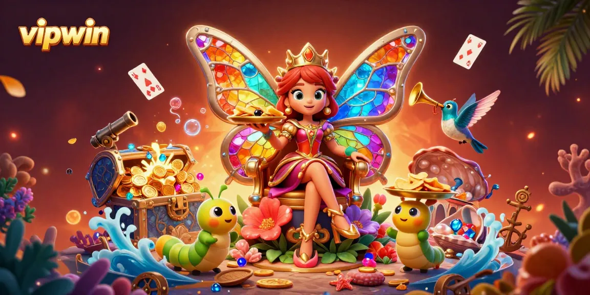 Experience the vibrant world of vipwin's gambling adventure with cartoon characters and treasures.