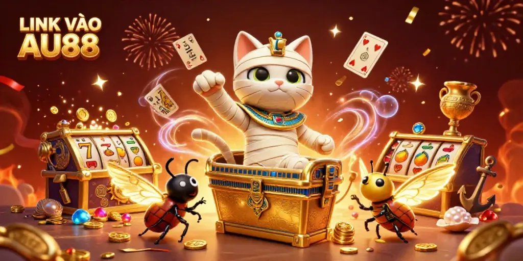 Engage with LINK VÀO AU88 through a dynamic scene showcasing a vibrant online casino adventure.