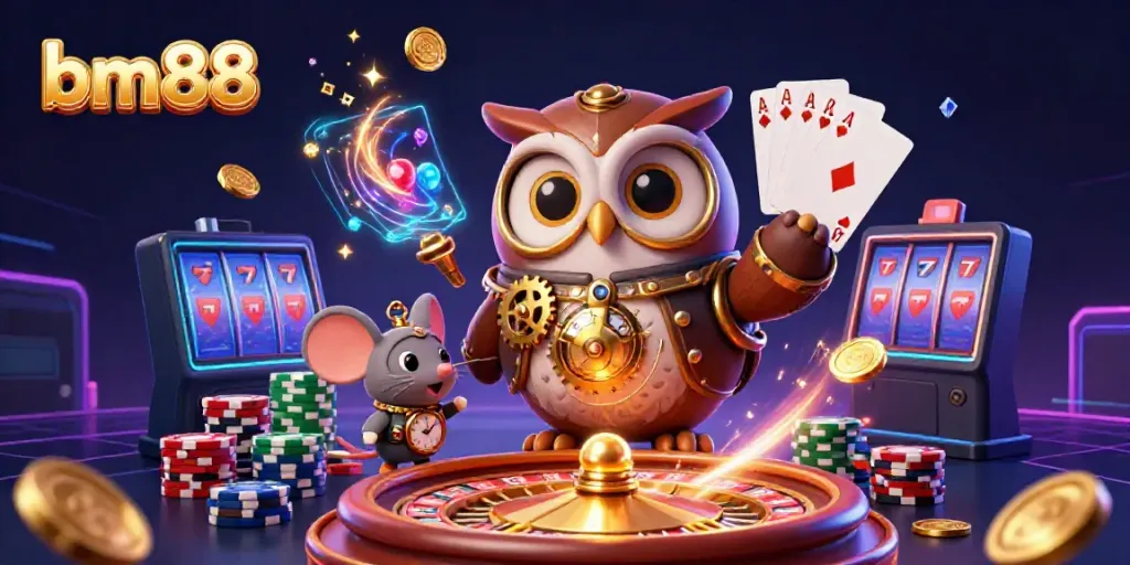 Spin and win at bm88 casino with vibrant 3D characters and dynamic gaming elements.