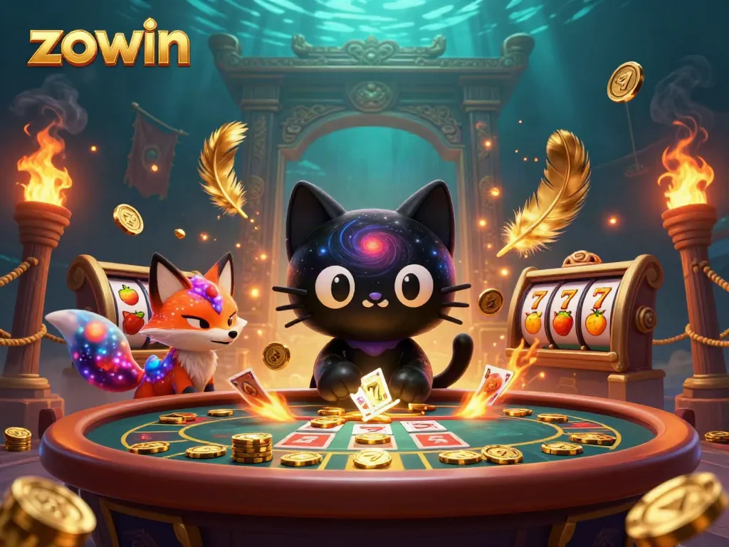 Zowin's vibrant cosmic casino scene showcasing playful characters and exciting gaming elements