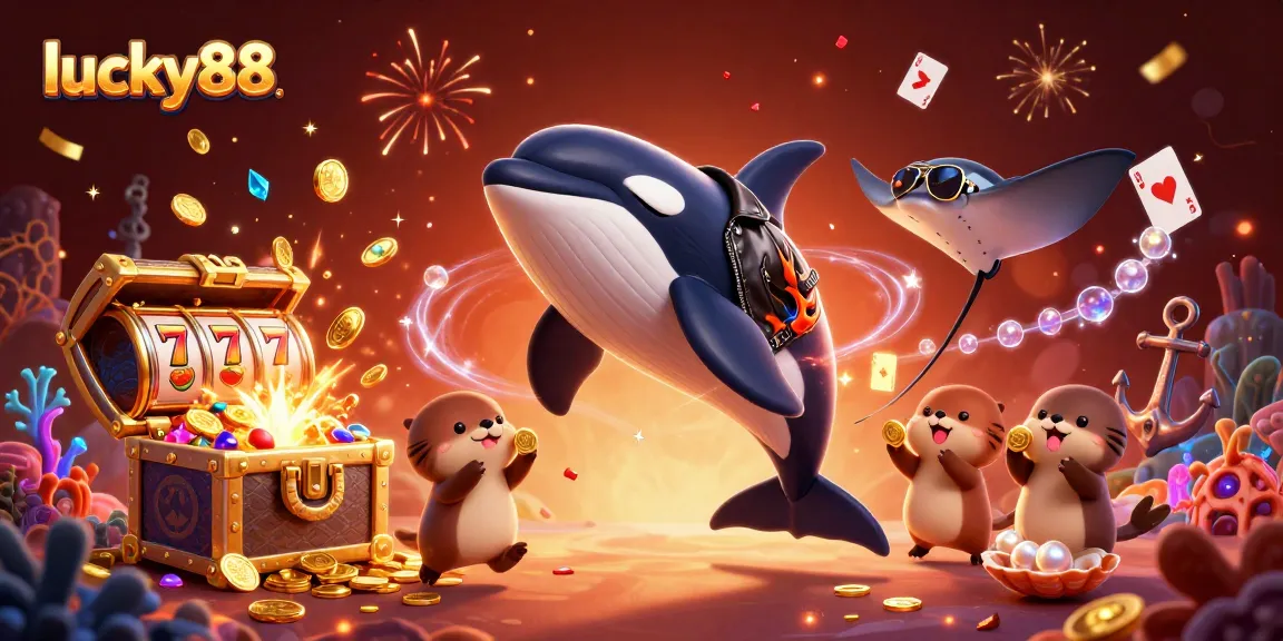 Join the thrilling adventure at lucky88 with playful sea creatures amidst floating slot reels.