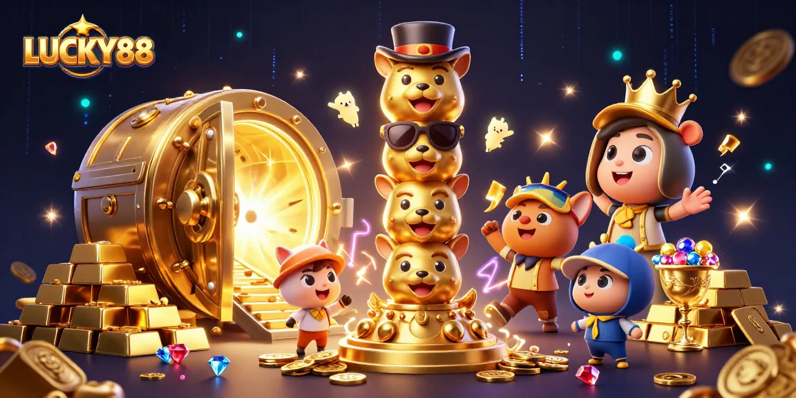 LUCKY88 brings excitement to players with its stunning 3D casino illustration filled with treasures.