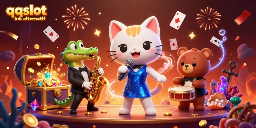Experience thrilling wins with qqslot link alternatif in this lively casino-themed illustration!