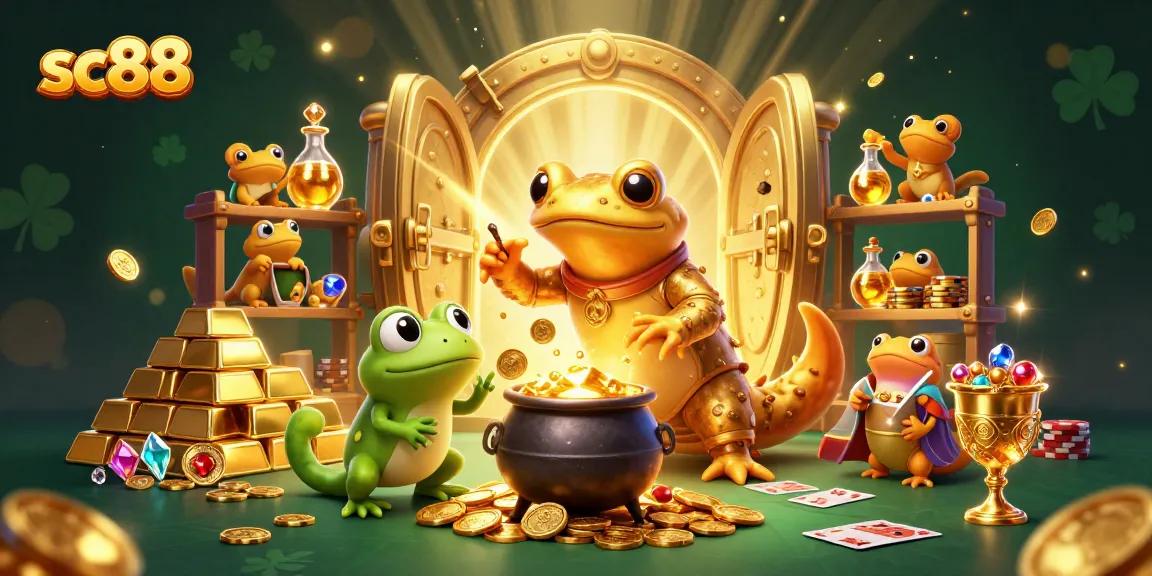 Experience thrilling gameplay at sc88 with golden treasures and animated characters in a rich casino atmosphere.