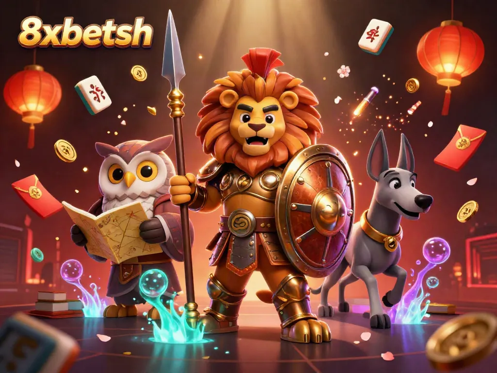 Engage in thrilling gaming with 8xbetsh, featuring a Spartan lion, an owl strategist, and a greyhound messenger.