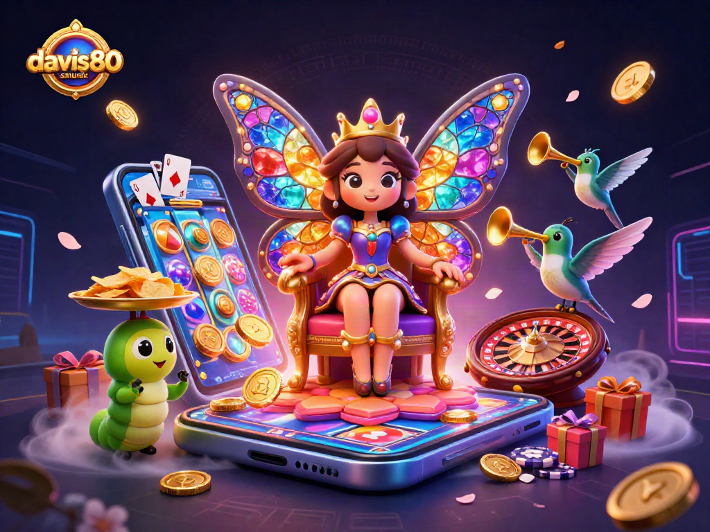 Engage with davis80smusic through vibrant casino fantasy showcasing a butterfly queen amidst thrilling games.