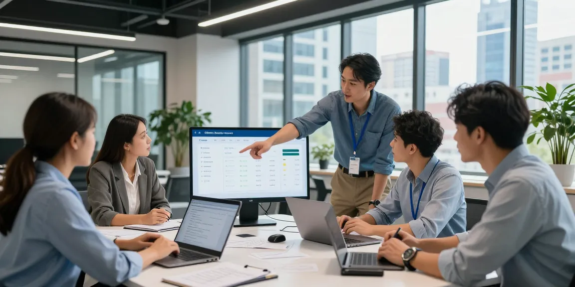 Team collaborating in a fintech office discussing online payment gateway solutions and analytics.