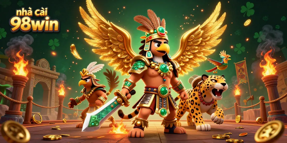 Engage with nhà cái 98win in an exciting 3D digital casino experience, featuring warriors and betting tokens.