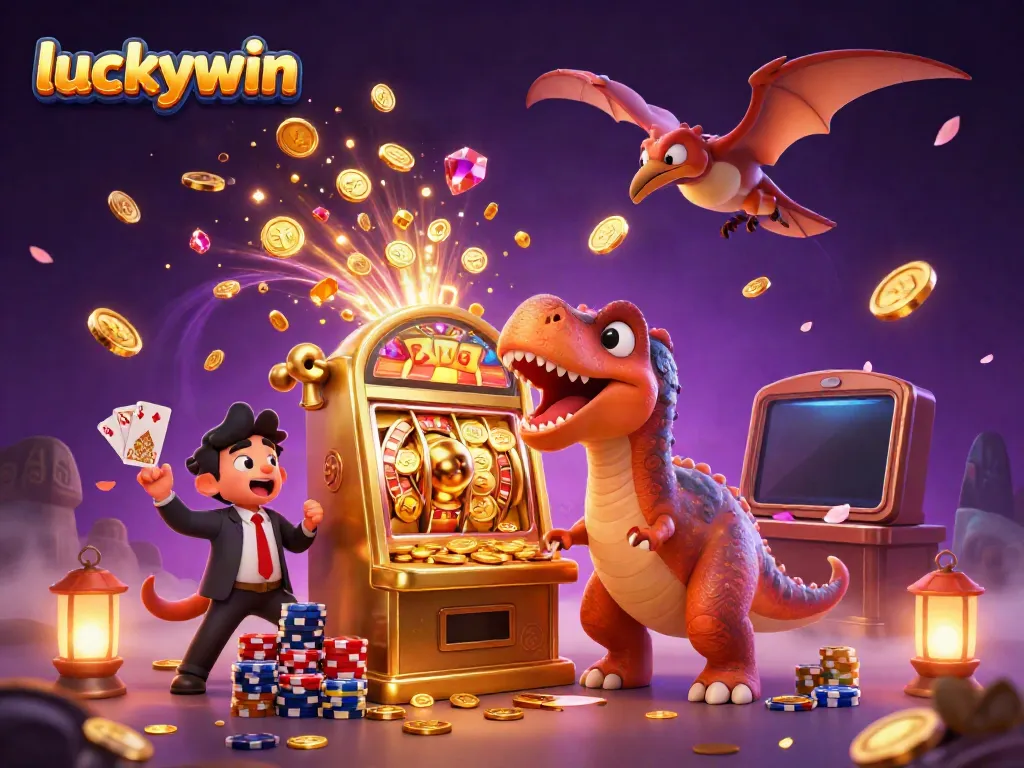 Experience the excitement of luckywin with a thrilling jackpot scene featuring dynamic characters and casino elements.