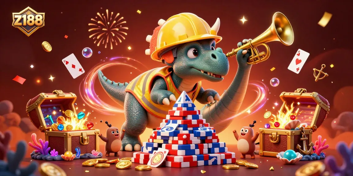 Experience the thrilling z188 casino action as vibrant characters celebrate with poker chips and casino elements.
