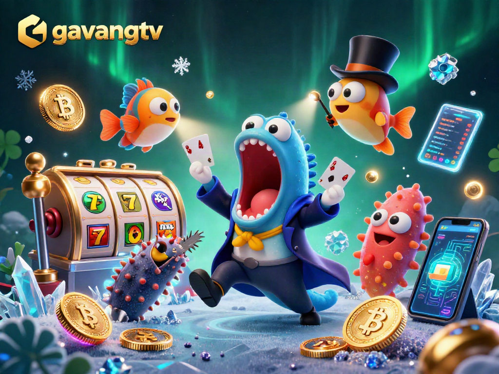 Engage with Gavangtv's vibrant casino scene featuring unique characters performing magical card tricks