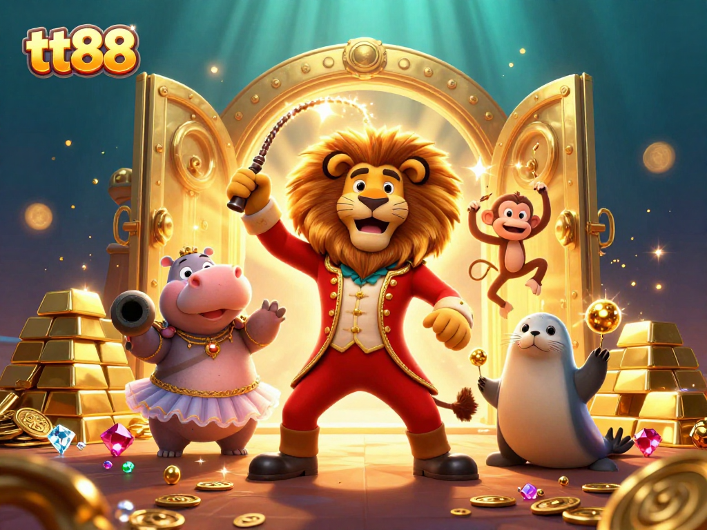 Experience thrilling excitement at tt88 with vibrant gambling characters amidst treasures and gems.