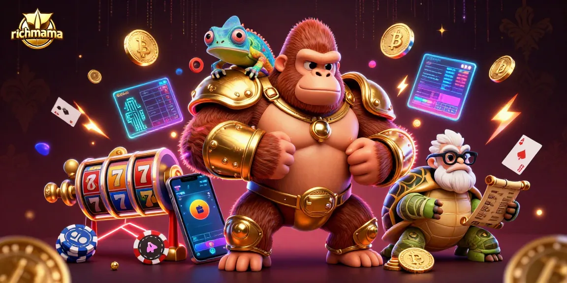 Engage in thrilling gameplay at richmama with an illustration of vibrant casino characters.