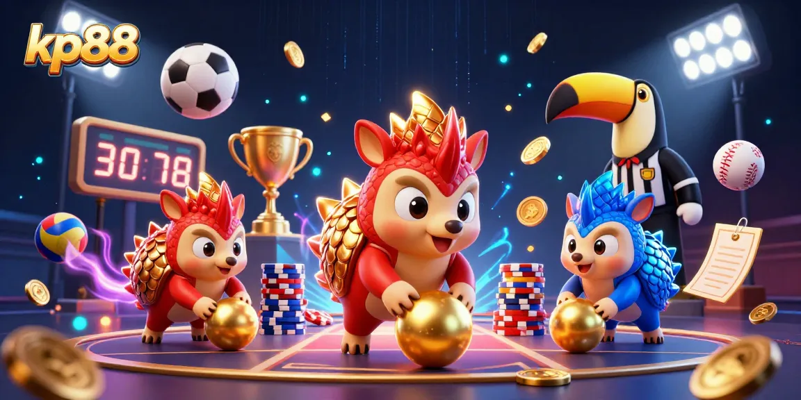 Engage with exciting kp88 casino games featuring rival pangolins bowling poker chips in an extravagant setting.