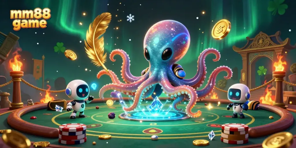 Join the thrilling mm88 game experience with a vibrant casino scene featuring alien characters and dynamic elements.