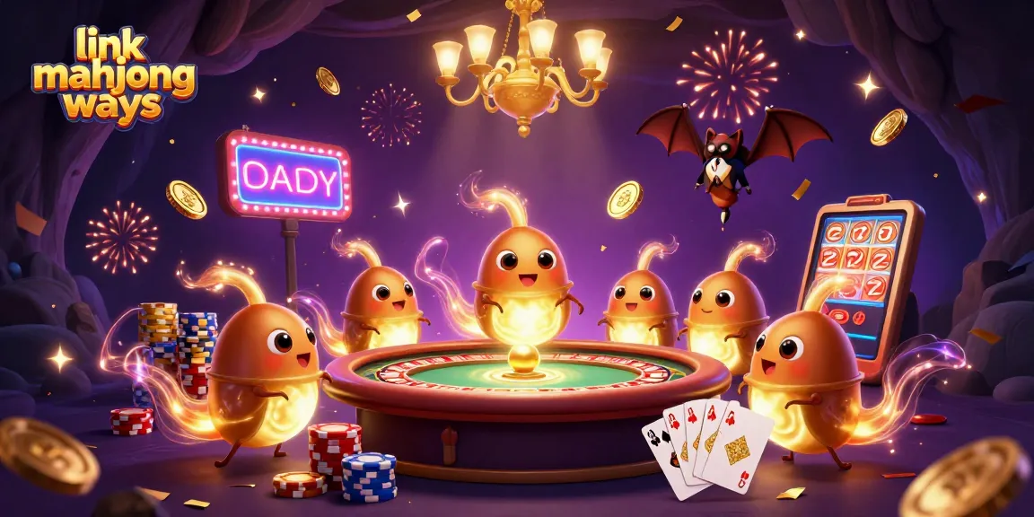 Experience the excitement of link mahjong ways through a vibrant casino scene with lively characters and festive elements.