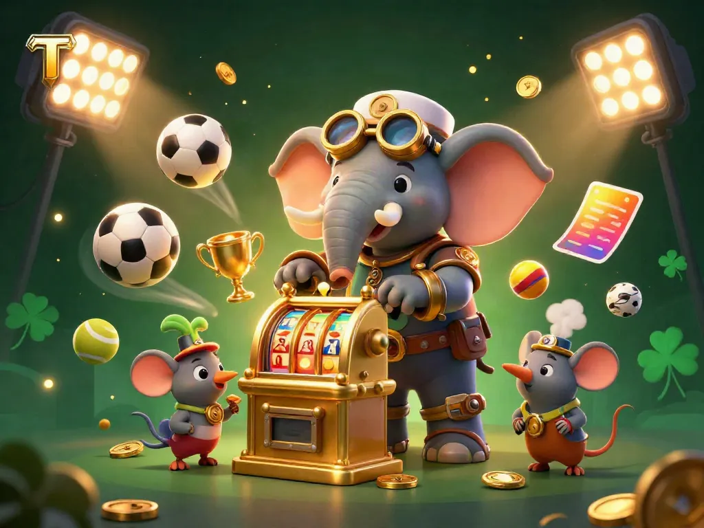 T19 engages players with thrilling slot machines and lively sports elements in a vibrant casino scene.