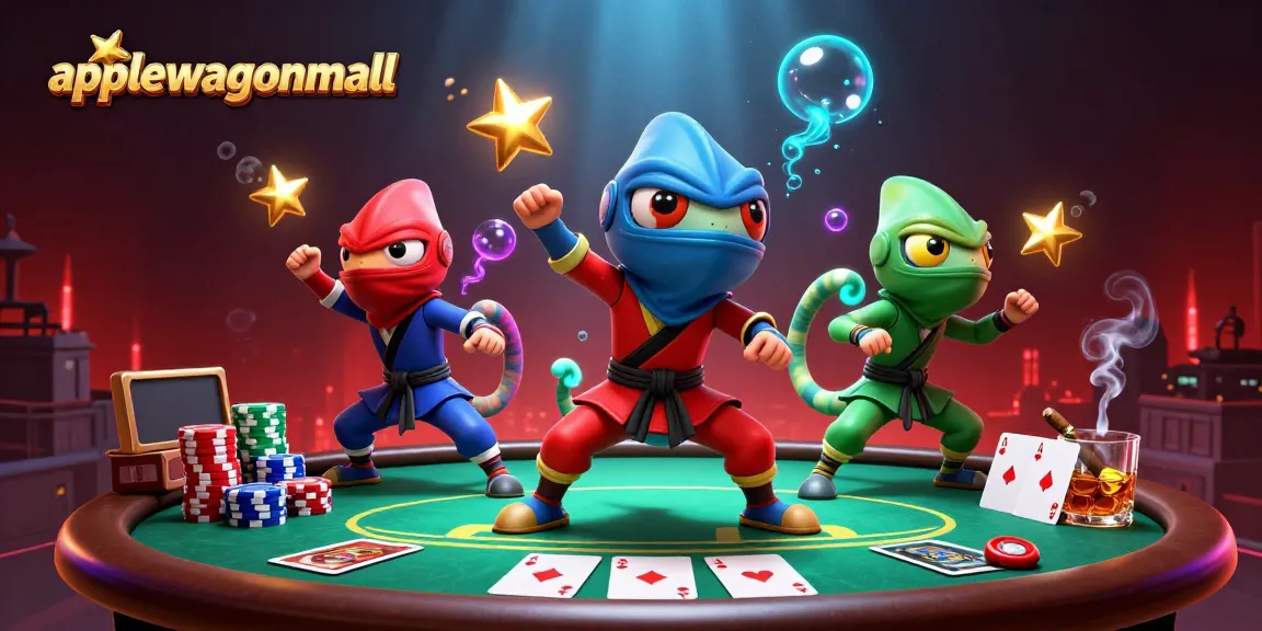 Engage in exciting poker action at applewagonmall with 3D chameleons showcasing synchronized martial arts.