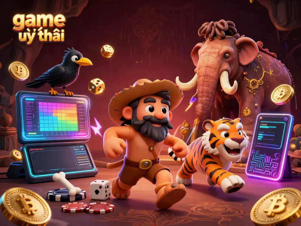 Engage with game tài xỉu uy tín in a vibrant casino scene featuring dynamic characters and cryptocurrency elements.