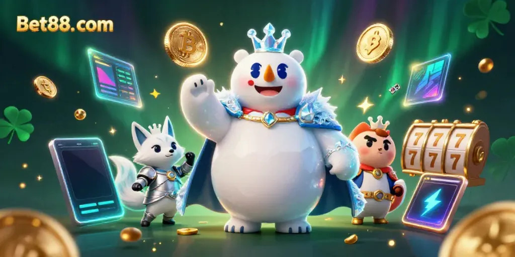 Experience gaming excitement at Bet88. com with captivating casino characters and crypto elements.