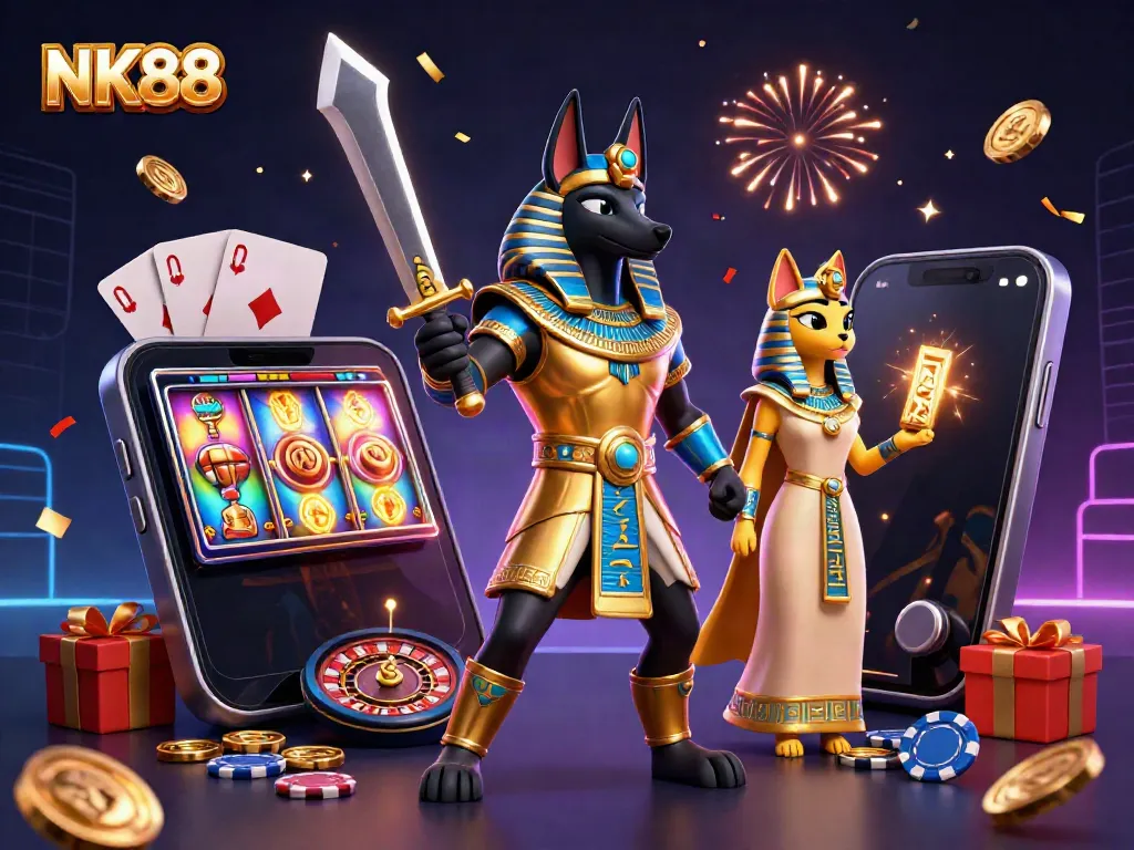 Engage with the NK88 casino experience featuring vibrant characters and dynamic game elements.