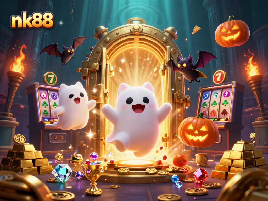 Engage with nk88's thrilling ghost cat slots adventure amidst treasure and magic.