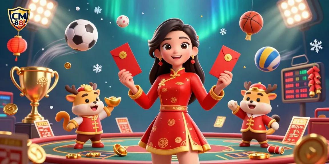 Experience the vibrant celebration of CM 88 with captivating casino elements featuring dynamic sports and festival-themed visuals.
