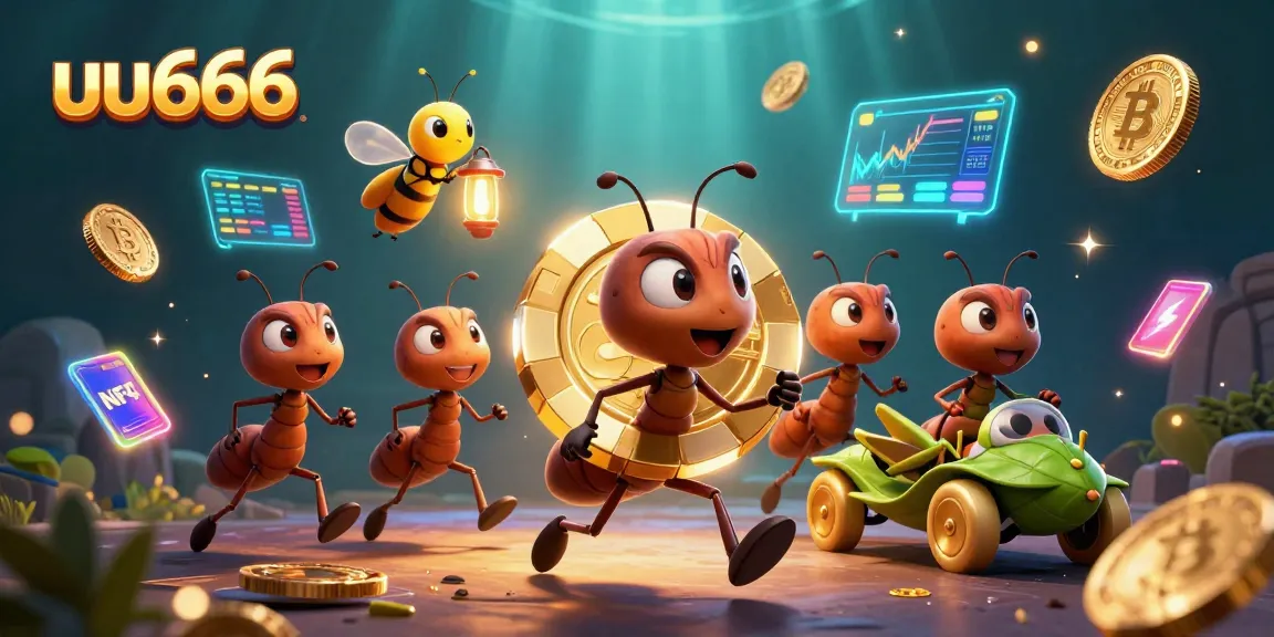 Win big with uu666 in a vibrant action-packed casino heist scene featuring cartoon ants and crypto