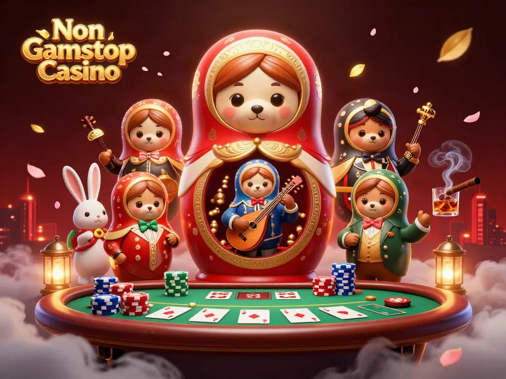 Experience the thrill of Non Gamstop Casino with cartoon bears and poker elements in a vibrant 3D scene.