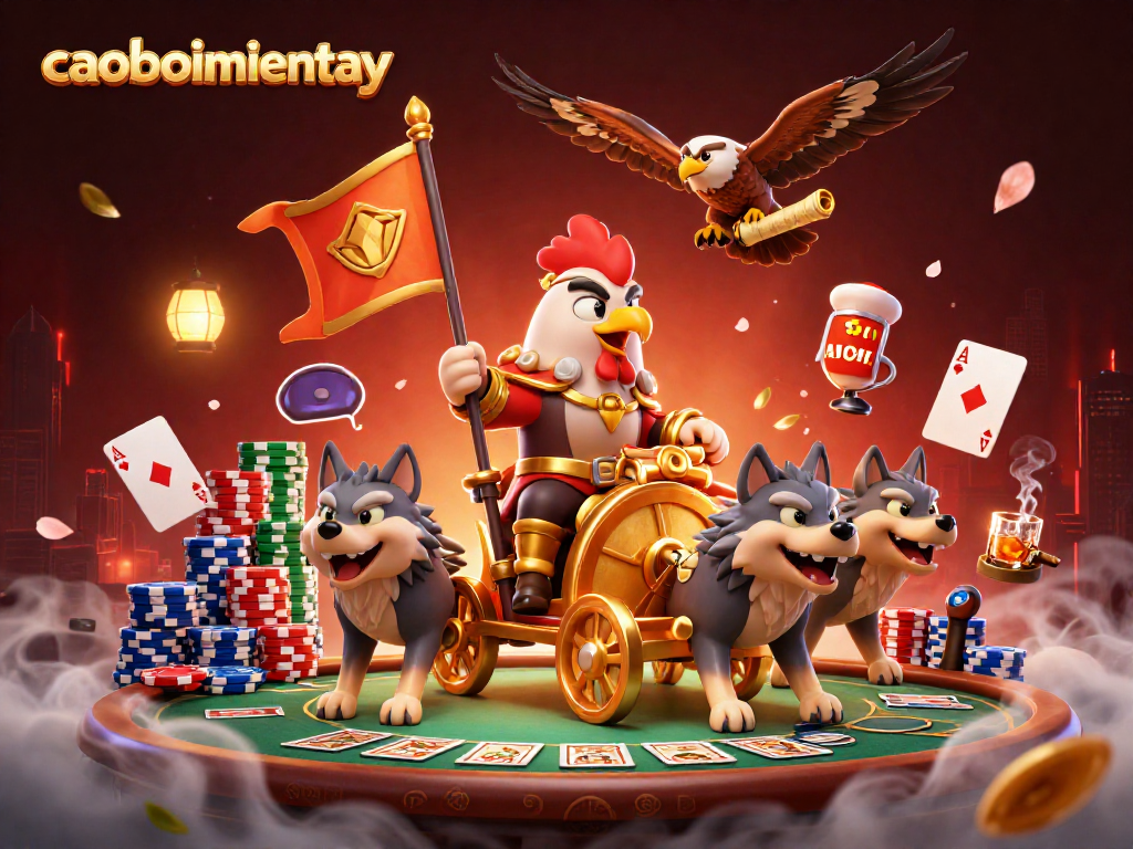 Engage in caoboimientay with a rooster warlord leading an epic poker battle in dynamic 3D art.