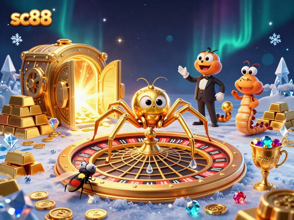 Engage with the thrilling sc88 experience as a golden spider and centipede croupier spin a roulette web.