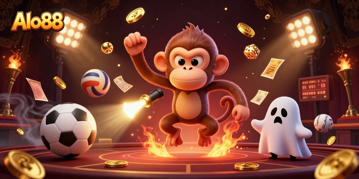 Alo88 allows players to win big while enjoying a lively casino scene with a playful ghost-hunter puppy.