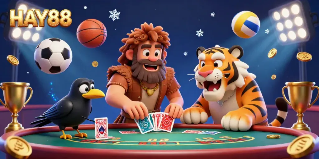 Experience thrilling gaming at HAY88 with a lively live casino featuring cartoon characters and a vibrant atmosphere.