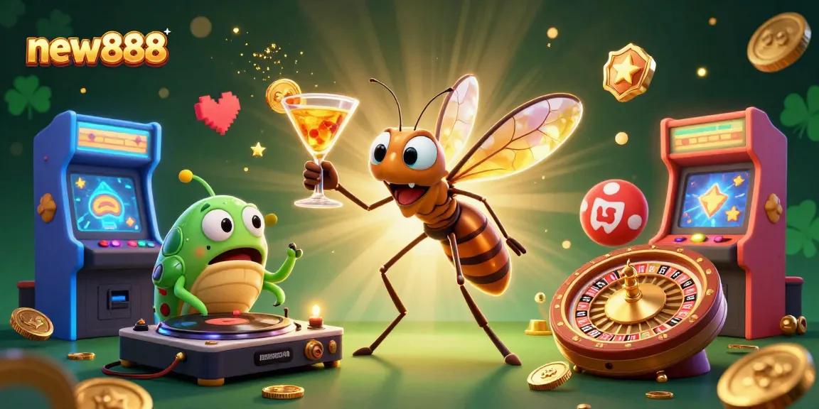 Play exciting games with new888, featuring a lively casino mascot and vibrant game elements in action.