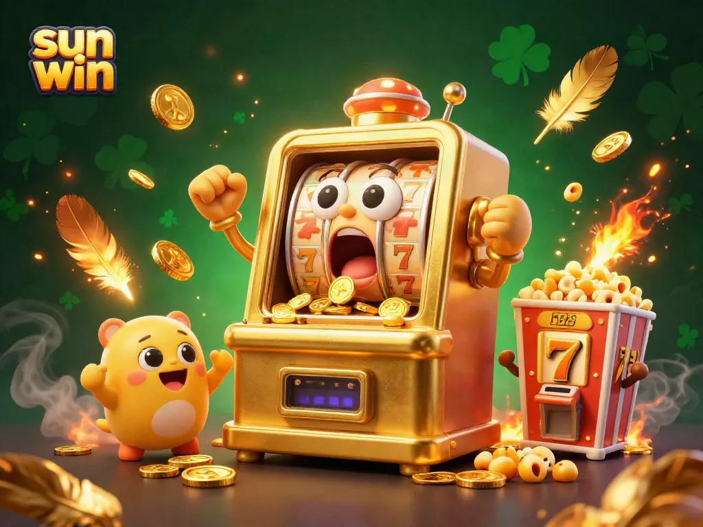 Experience the excitement of sun win with a jackpot-winning slot machine pouring coins and cheering baby slots.