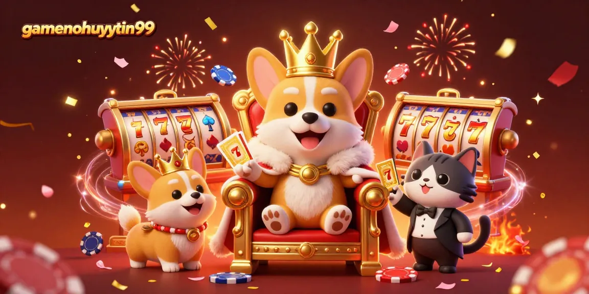 Engage with gamenohuuytin99 as a royal corgi leads a vibrant casino celebration.