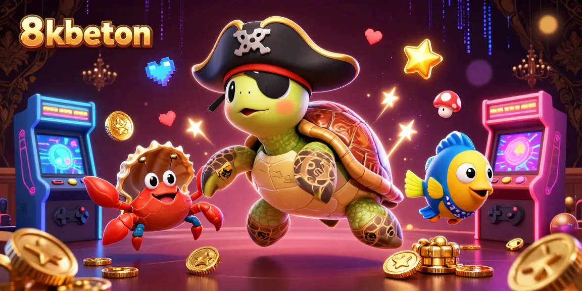 Experience exciting gameplay with 8kbeton featuring a pirate turtle over vibrant casino elements.