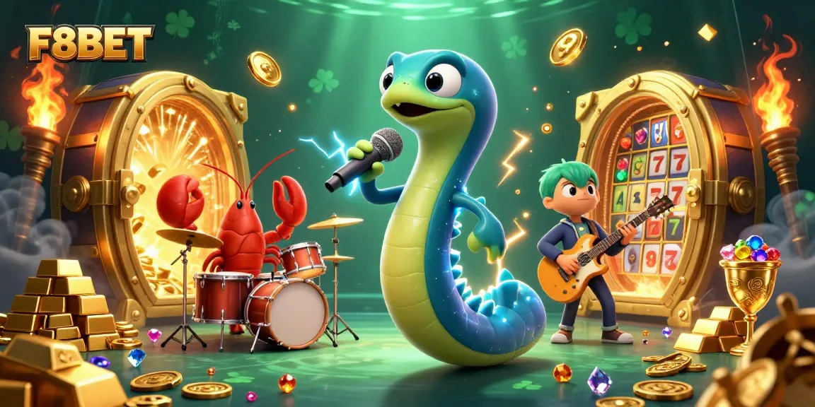 Experience the thrill of F8BET with a vibrant underwater casino scene featuring a DJ electric eel.