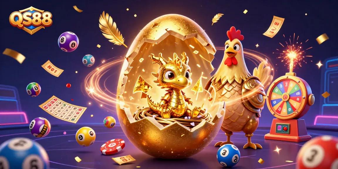 Experience the excitement of QS88 as a golden dragon emerges in a vibrant casino scene filled with dynamic gaming elements.