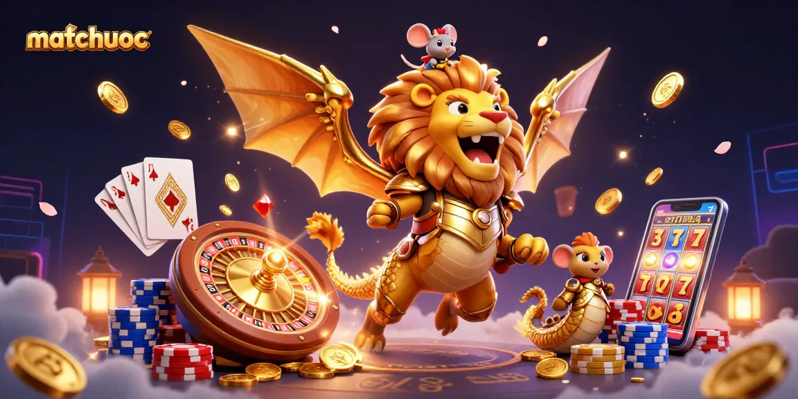 Experience thrilling gameplay with matchuoc in a vibrant 3D casino adventure featuring golden coins and glittering gems.