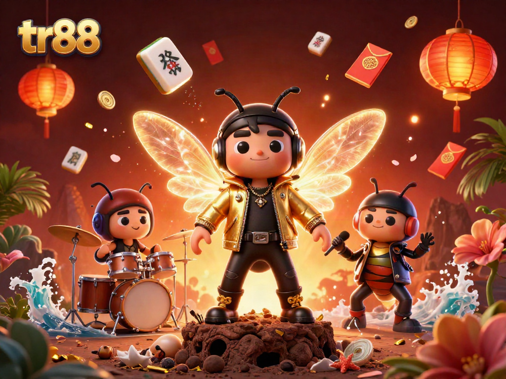 Engage in the world of tr88 with vibrant 3D casino characters and festive gambling elements.