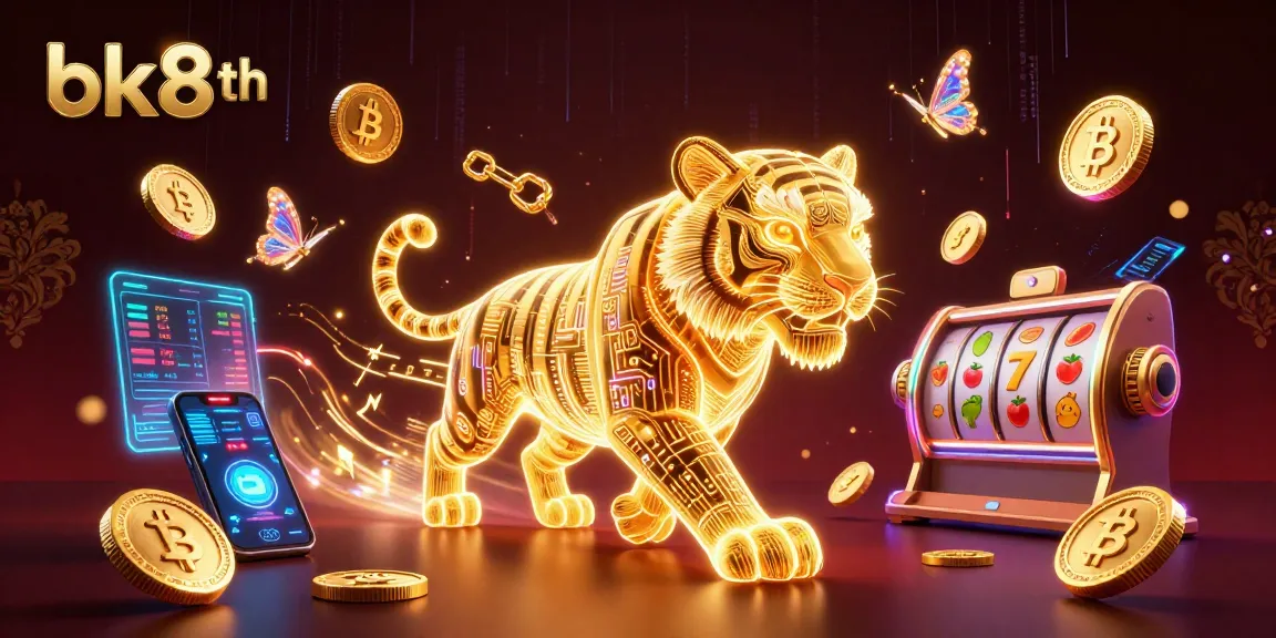 Experience the bk8th casino adventure featuring a dynamic neon tiger and crypto elements.