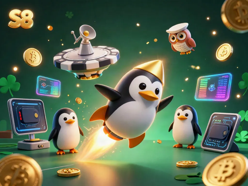Engage in thrilling gameplay with S8, where a golden penguin launches toward a spectacular casino.