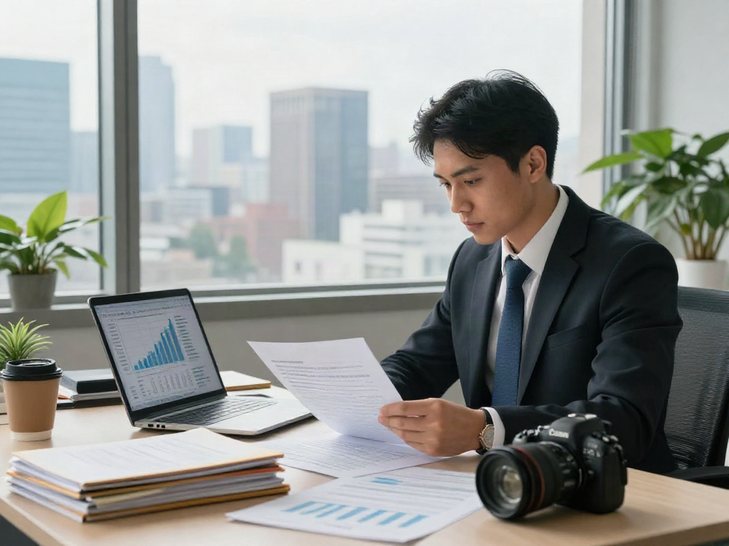 Business professional analyzing financial data and planning to deposit 10k.